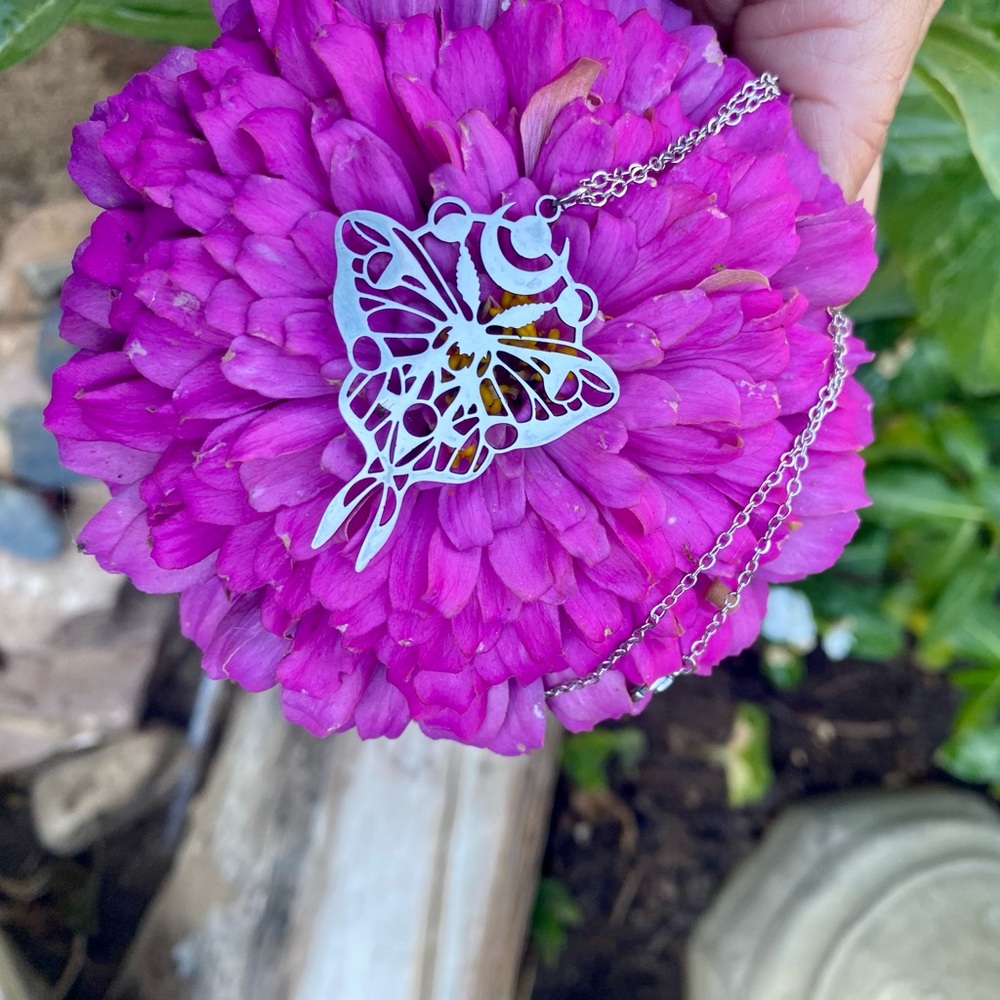 Moon Phases celestial Moth necklace